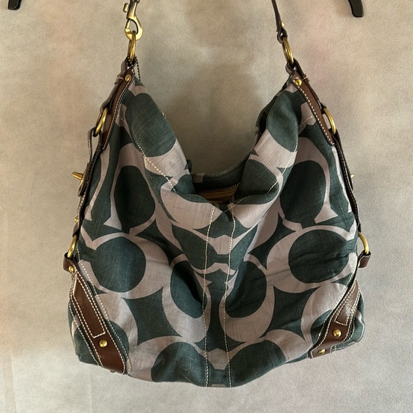 Denim green fabric handbag - Picture 1 of 9